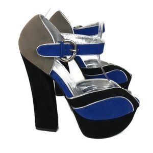 Mona Mia Collezione Shoes Sz 7 Blue/Black Platform